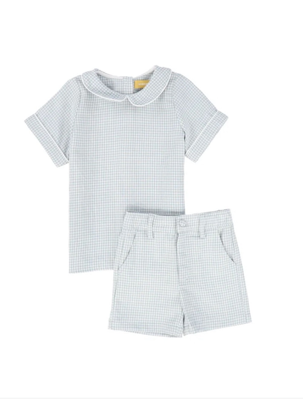 Le Bourdon Blue Gingham Piped-Collar Boy Shirt & Shorts Set